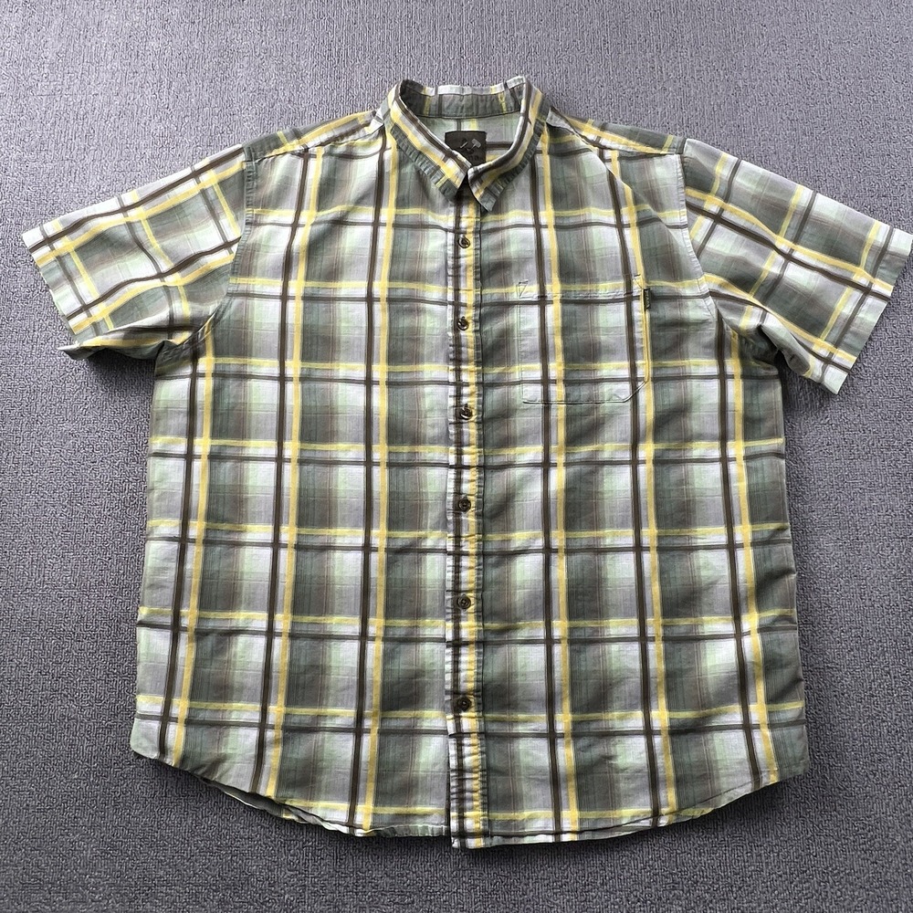 Prana Shirt Adult Extra Large Green Button Up Short Sleeve Casual Outdoor Men's